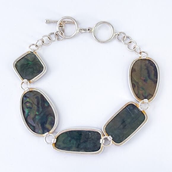 Vintage LUC Sterling Silver 925 Abalone Panel Link Bracelet 7”-8” - Picture 5 of 7